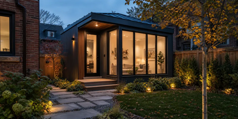 Contemporary home addition connected to an existing house